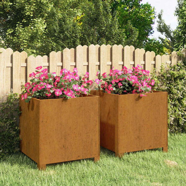vidaXL Jardini&egrave;res avec pieds 2 pcs Rouill&eacute; 40x40x40 cm Acier corten