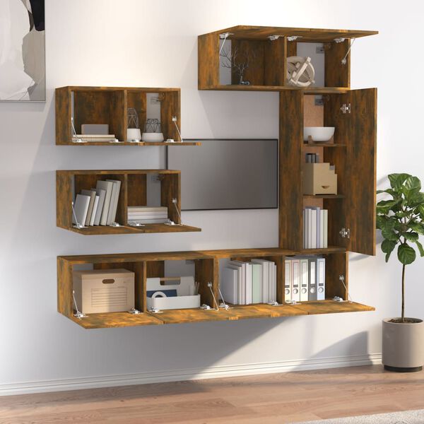 vidaXL Ensemble de meubles TV 6 pcs Ch&ecirc;ne fum&eacute; Bois d'ing&eacute;nierie