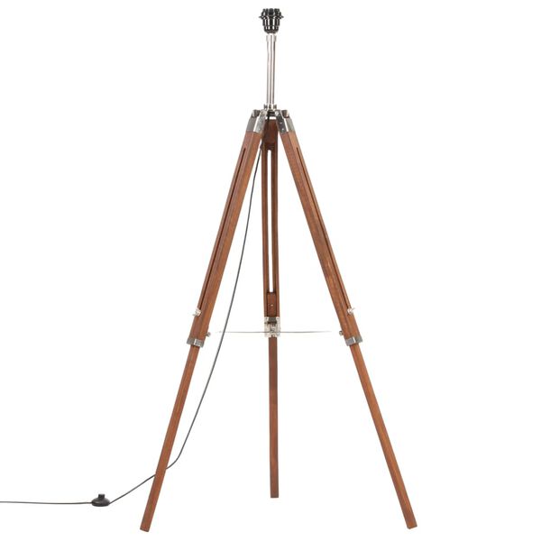 vidaXL Lampadaire &agrave; tr&eacute;pied Marron miel et blanc Bois de teck 141 cm