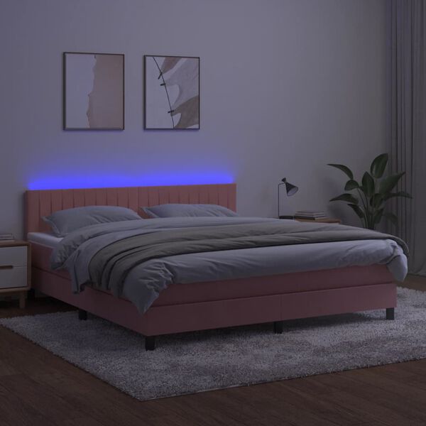 vidaXL Sommier &agrave; lattes de lit avec matelas et LED Rose 180x200 cm