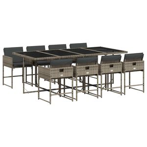 vidaXL Ensemble &agrave; manger de jardin 9 pcs coussins gris r&eacute;sine tress&eacute;e