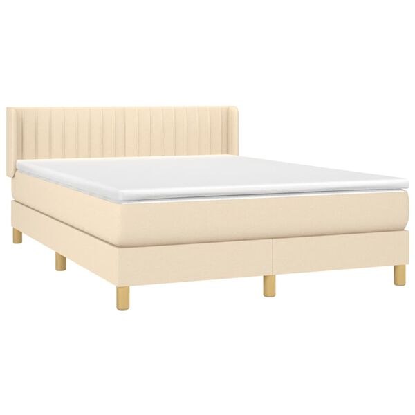 vidaXL Sommier &agrave; lattes de lit avec matelas Cr&egrave;me 140x190 cm Tissu