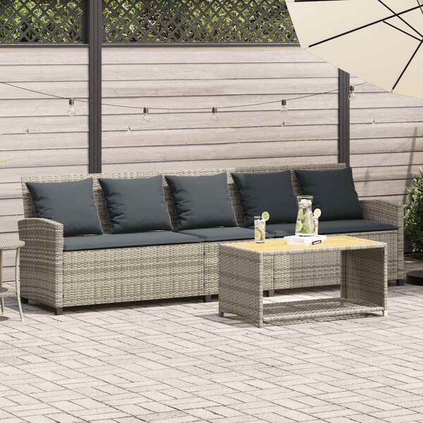 vidaXL Canap&eacute; de jardin et coussins 5 places gris clair r&eacute;sine tress&eacute;e