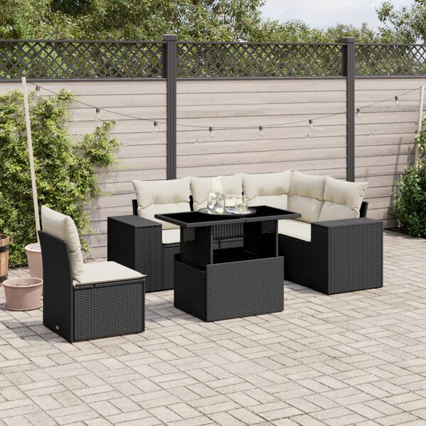 vidaXL Salon de jardin 6 pcs avec coussins noir r&eacute;sine tress&eacute;e