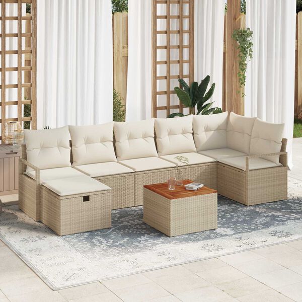 vidaXL Ensemble de canap&eacute; de jardin 8 pcs Beige Poly rotin