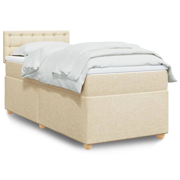vidaXL Sommier &agrave; lattes de lit avec matelas Cr&egrave;me 90x200 cm Tissu