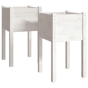 vidaXL Jardini&egrave;res d'ext&eacute;rieur 2 pcs Blanc 40x40x70 cm Bois de pin
