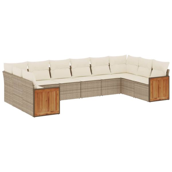 vidaXL Salon de jardin avec coussins 10 pcs beige r&eacute;sine tress&eacute;e
