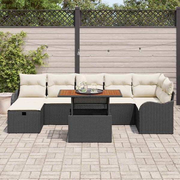 vidaXL Ensemble de canap&eacute; de jardin avec coussin 8 pcs Noir Poly rotin