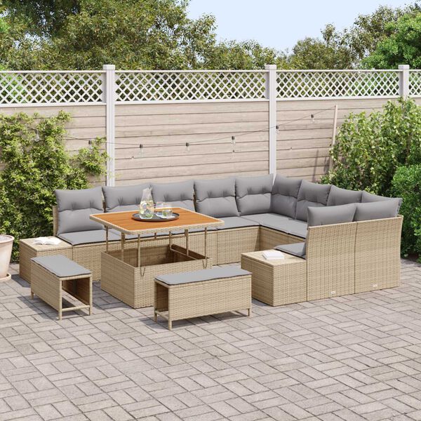 vidaXL Ensemble de canap&eacute; de jardin 12 pcs Beige Poly rotin