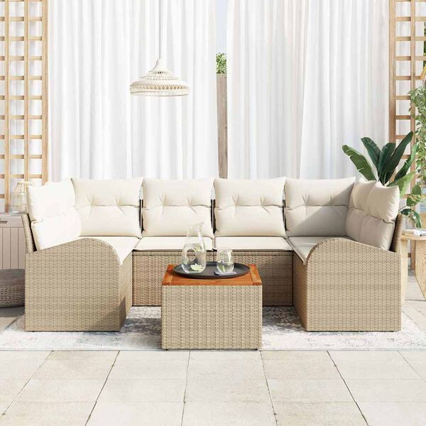 vidaXL Ensemble de canap&eacute; de jardin avec coussin 7 pcs Beige polyrotin