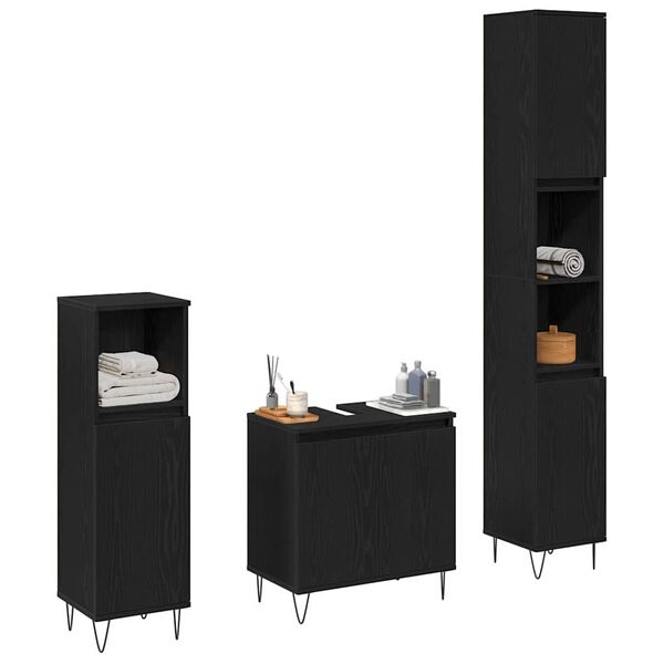 vidaXL Ensemble de mobilier de salle de bain 3 pcs Ch&ecirc;ne noir