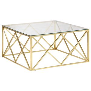 vidaXL Table basse dor&eacute; acier inoxydable et verre tremp&eacute;