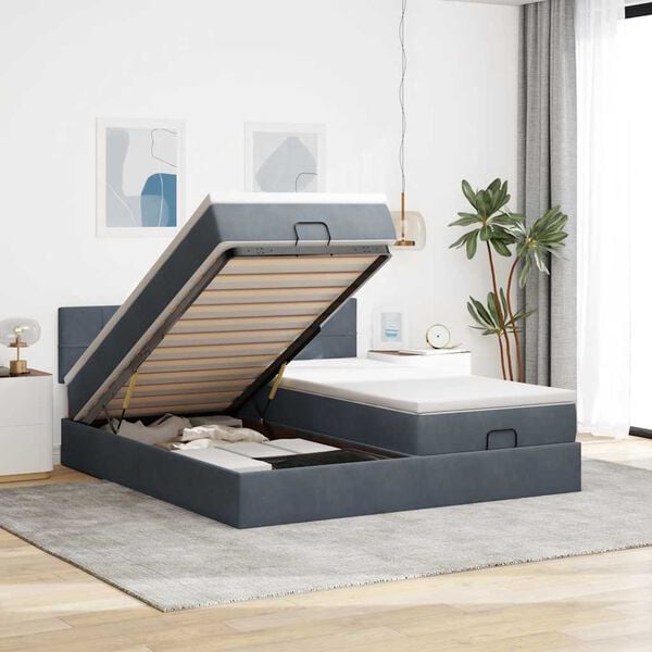 vidaXL Cadre de lit ottoman avec matelas gris foncé 200x200 cm velours
