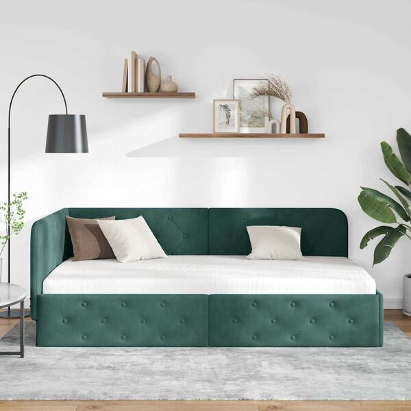 vidaXL Cadre de lit d'angle Vert fonc&eacute; 90 x 200 cm Velours