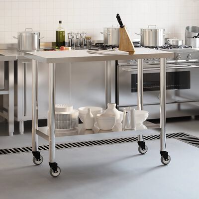 vidaXL Table de travail de cuisine avec roues 110x55x85 cm inox