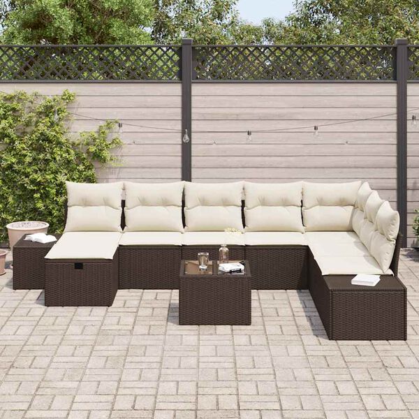vidaXL Ensemble de canap&eacute; de jardin 9 pcs Marron polyrotin