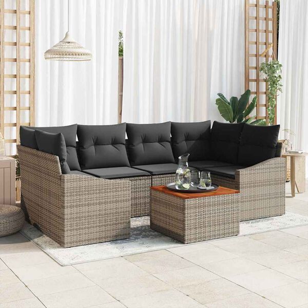 vidaXL Ensemble de canap&eacute; de jardin avec coussin 7 pcs Gris polyrotin