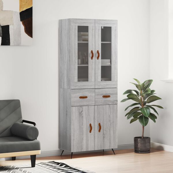 vidaXL Buffet haut Sonoma gris 69,5x34x180 cm Bois d'ing&eacute;nierie