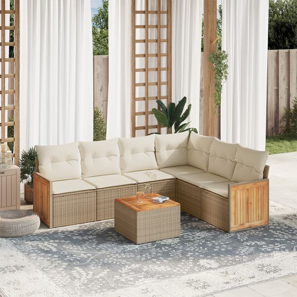 vidaXL Salon de jardin avec coussins 7 pcs beige r&eacute;sine tress&eacute;e