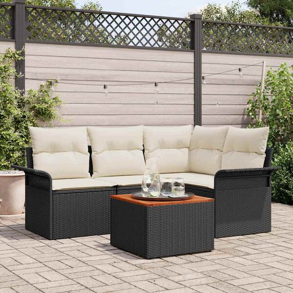 vidaXL Ensemble de canap&eacute; de jardin avec coussin 5 pcs Noir polyrotin