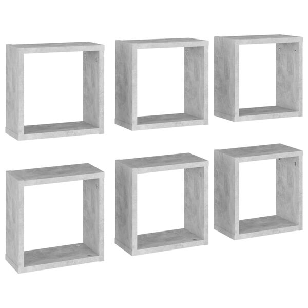 vidaXL &Eacute;tag&egrave;res cube murales 6 pcs Gris b&eacute;ton 30x15x30 cm