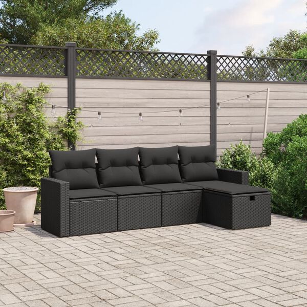 vidaXL Salon de jardin 5 pcs avec coussins gris résine tressée