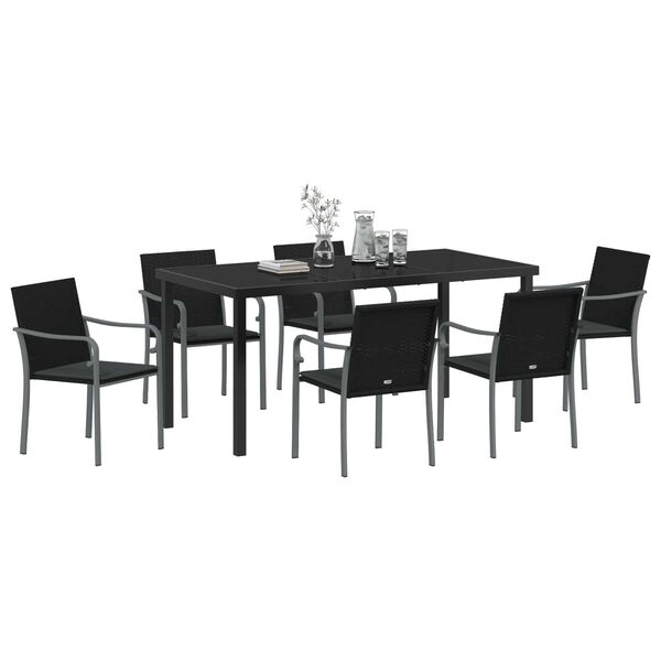 vidaXL Ensemble de salle à manger pour jardin 7 pcs Noir et gris