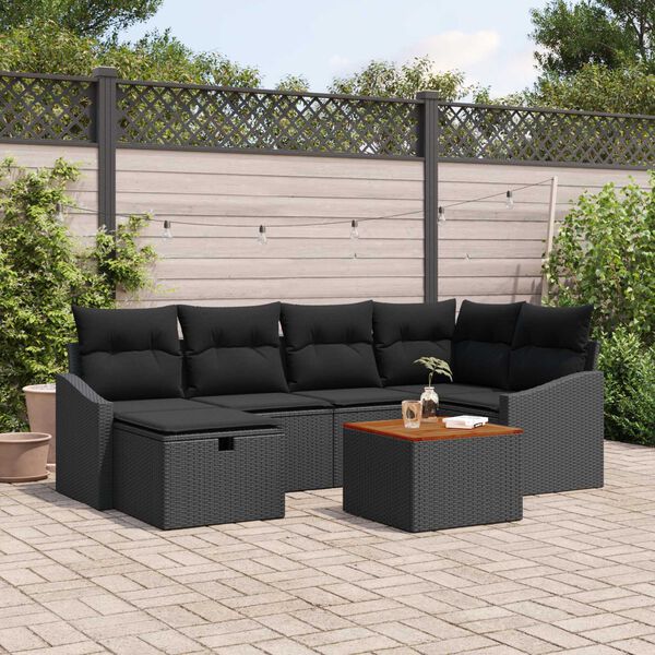 vidaXL Ensemble de canapé de jardin avec coussin 7 pcs Noir Poly rotin