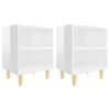 vidaXL Tables de chevet pieds en bois 2 pcs Blanc brillant 40x30x50 cm