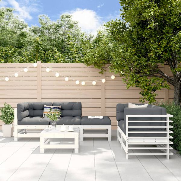 vidaXL Salon de jardin 6 pcs Blanc Bois de pin massif