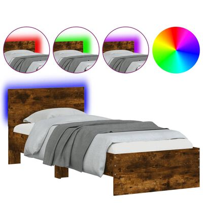 vidaXL Cadre de lit tête de lit et lumières LED chêne fumé 75x190 cm