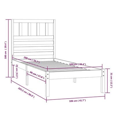 vidaXL Cadre de lit sans matelas marron miel pin massif 100x200 cm