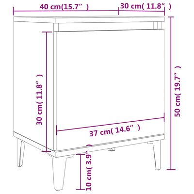 vidaXL Tables de chevet avec pieds en métal gris 40x30x50 cm