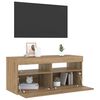 vidaXL Meuble TV avec lumi&egrave;res LED ch&ecirc;ne artisanal bois d'ing&eacute;nierie