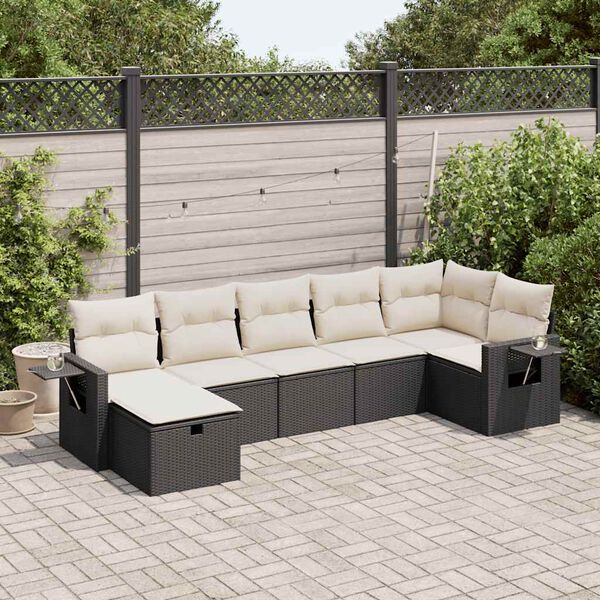 vidaXL Salon de jardin 7 pcs avec coussins noir r&eacute;sine tress&eacute;e