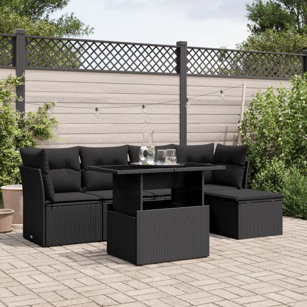 vidaXL Salon de jardin 6 pcs avec coussins noir r&eacute;sine tress&eacute;e