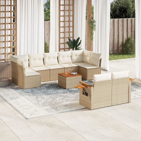 vidaXL Salon de jardin avec coussins 10 pcs beige r&eacute;sine tress&eacute;e