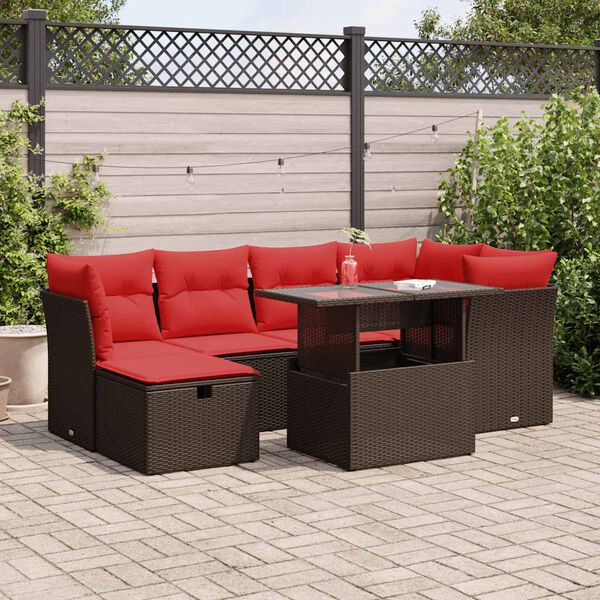 vidaXL Salon de jardin avec coussins 7pcs marron r&eacute;sine tress&eacute;e acacia