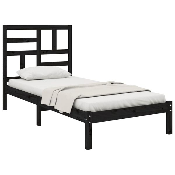 vidaXL Cadre de lit sans matelas noir bois massif 75x190 cm