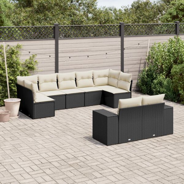 vidaXL Salon de jardin 9 pcs avec coussins noir r&eacute;sine tress&eacute;e