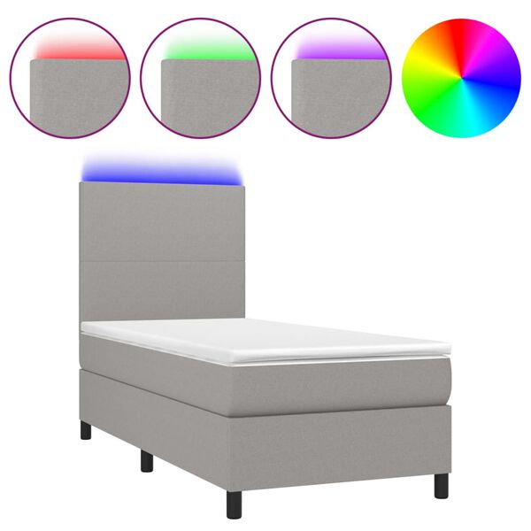 vidaXL Sommier &agrave; lattes de lit avec matelas et LED Gris clair 90x200cm