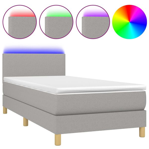 vidaXL Sommier &agrave; lattes de lit avec matelas et LED Gris clair 90x190cm