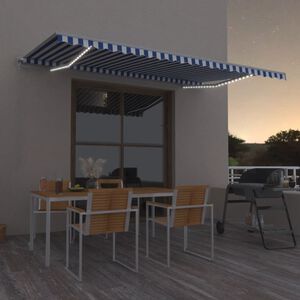 vidaXL Auvent manuel r&eacute;tractable avec LED 500x350 cm Bleu et blanc