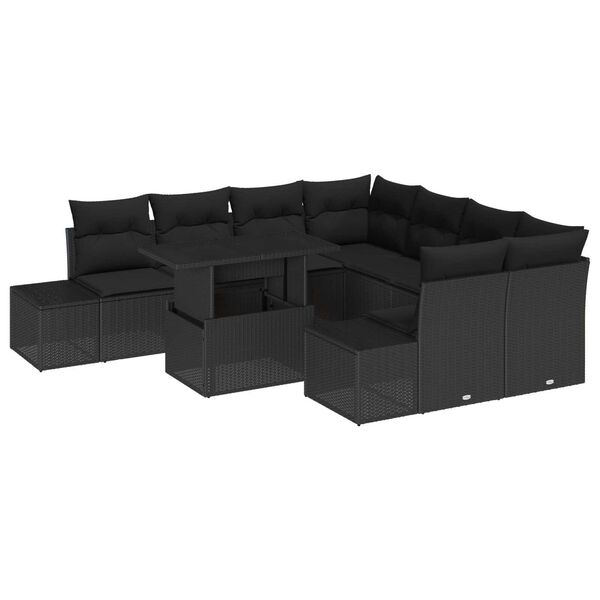 vidaXL Ensemble de canapé de jardin avec coussin 9 pcs Noir