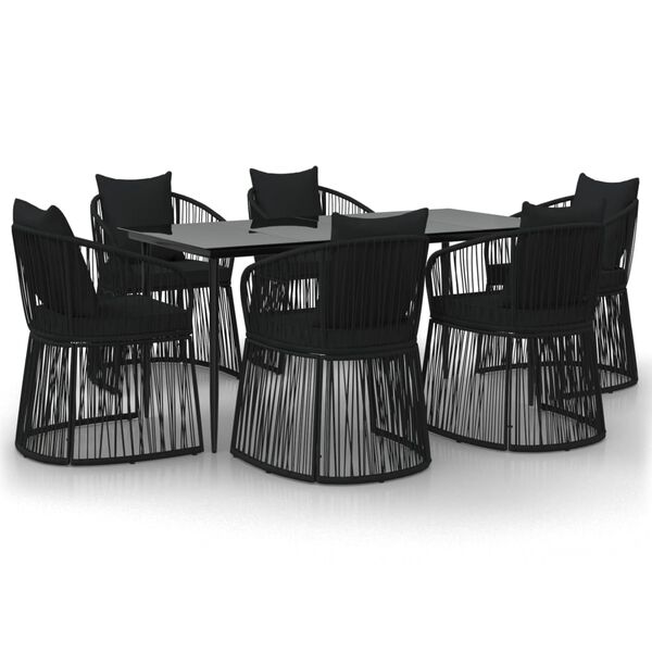 vidaXL Ensemble à manger de jardin et coussins 7 pcs Noir Rotin PVC