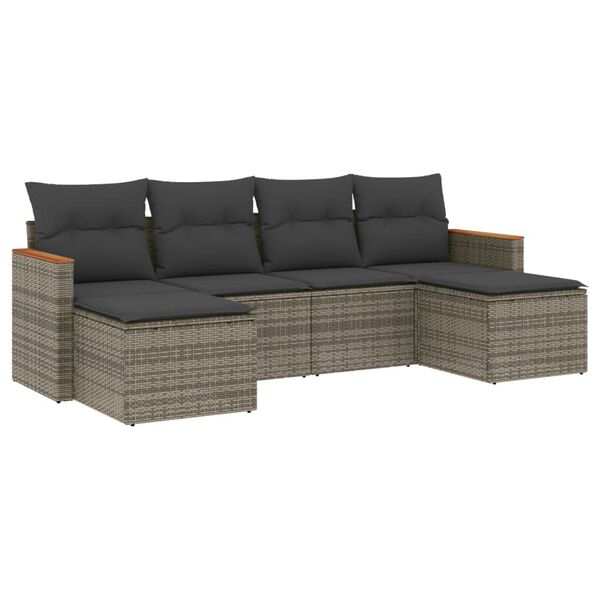 vidaXL Salon de jardin 6 pcs avec coussins gris r&eacute;sine tress&eacute;e