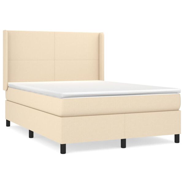 vidaXL Sommier &agrave; lattes de lit avec matelas Cr&egrave;me 140x200 cm Tissu