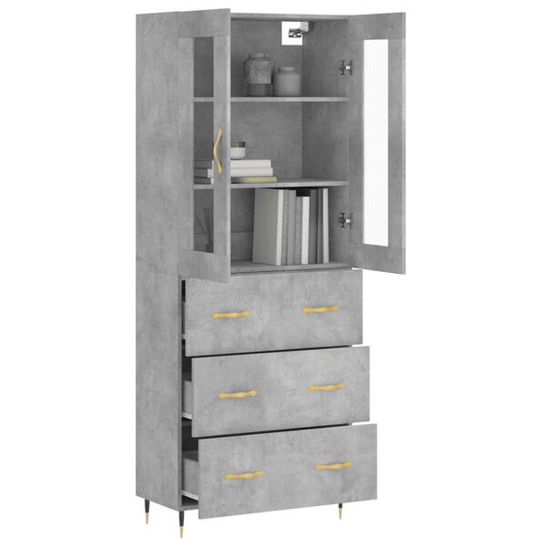 vidaXL Buffet haut Gris b&eacute;ton 69,5x34x180 cm Bois d'ing&eacute;nierie
