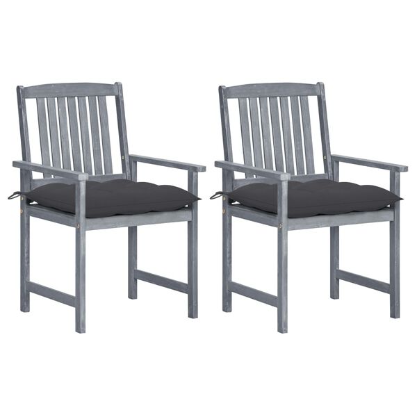 vidaXL Chaises de jardin et coussins lot de 2 Gris Bois acacia massif
